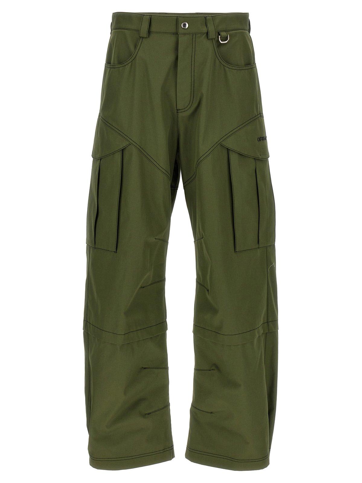 Shop Off-white Logo Embroidered Straight Leg Pants In Green