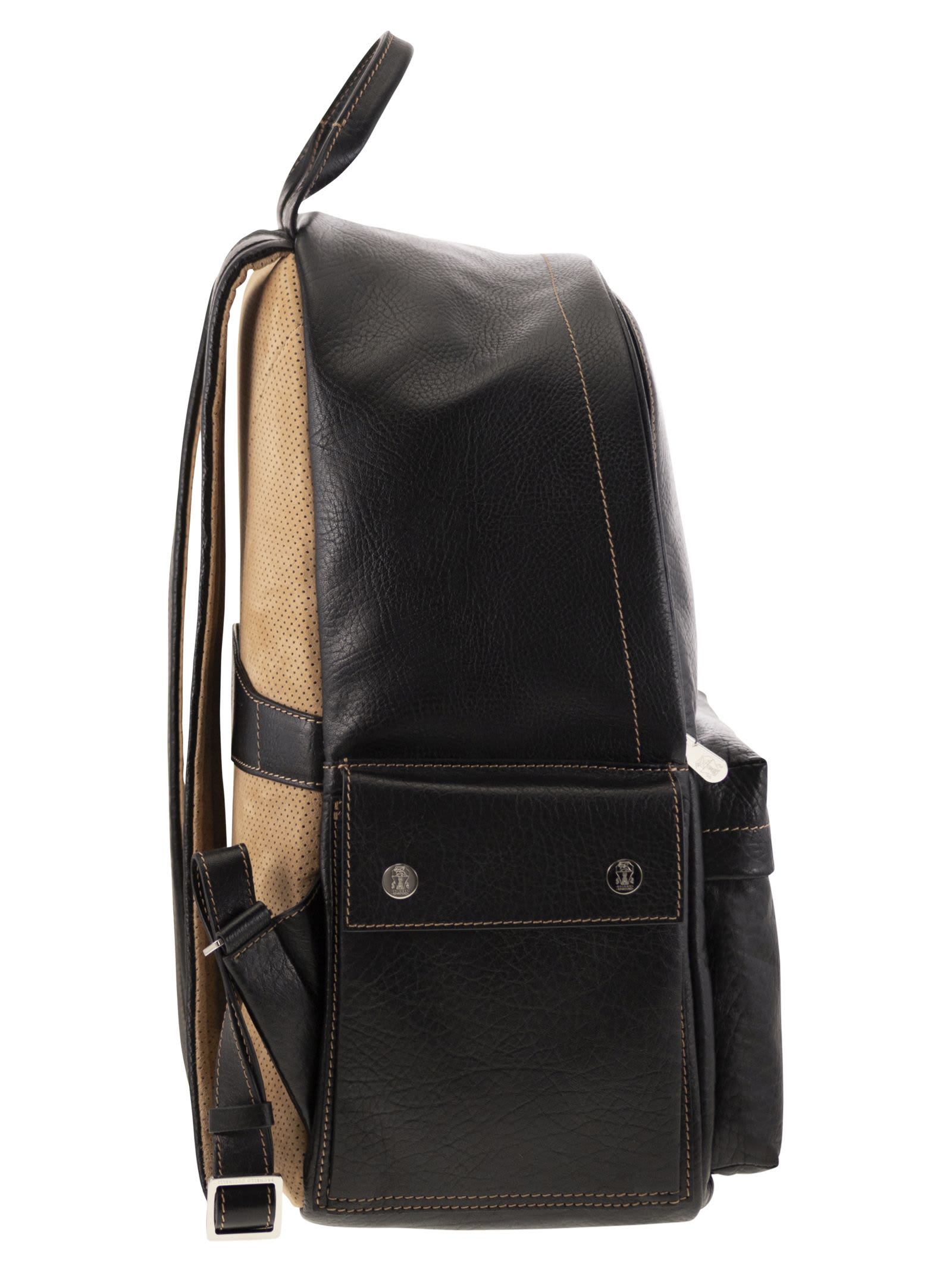 Shop Brunello Cucinelli Calfskin Backpack With Grain In Black