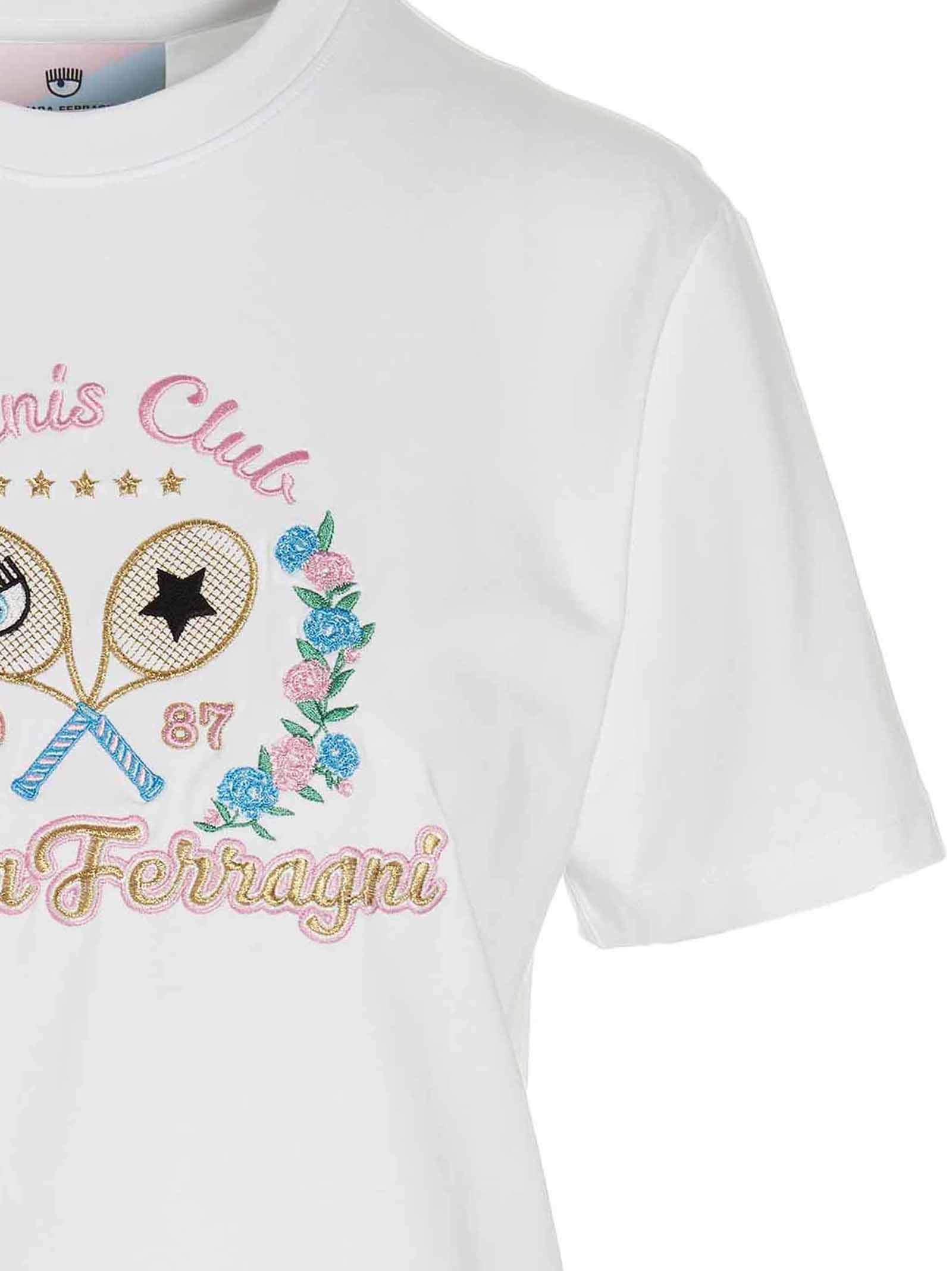 Shop Chiara Ferragni T-shirt Tennis Club In White