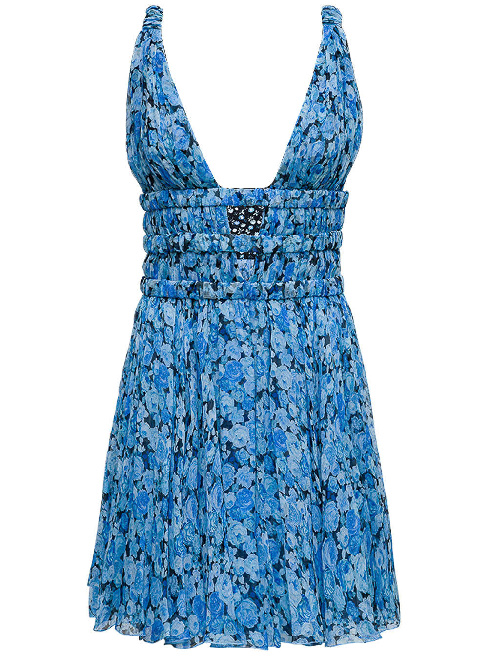 Giovanni Bedin Light Blue Chiffon Dress With Floral Print