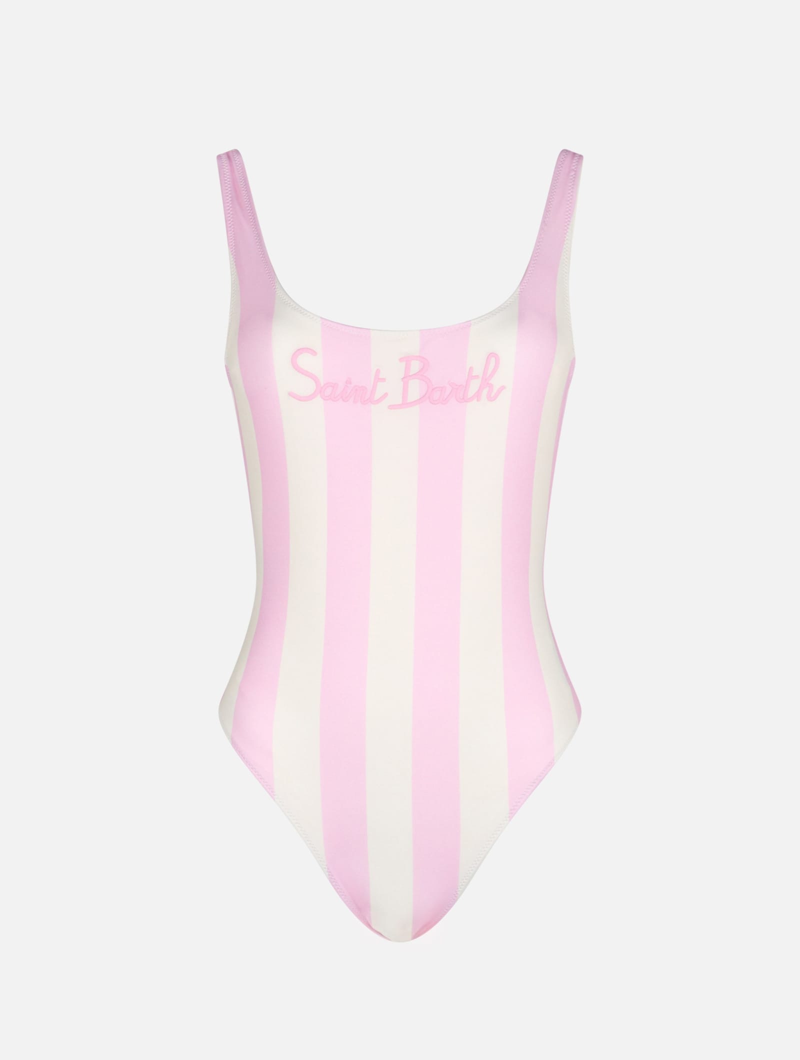 Shop Mc2 Saint Barth Woman Striped Scooped Back One Piece Swimsuit Lora In Pink