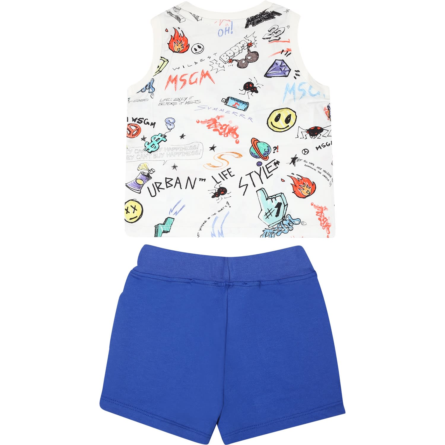 MSGM WHITE SUIT FOR BABY BOY WITH LOGO AND PRINT