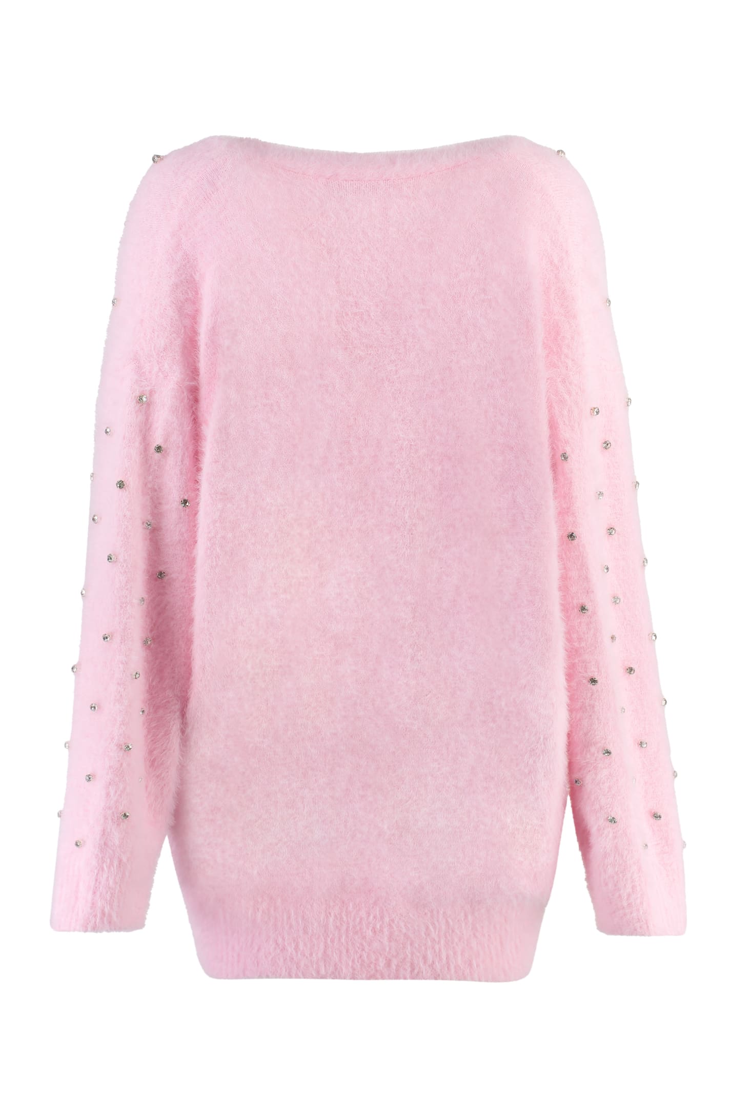 Shop Philosophy Di Lorenzo Serafini Rhinestones Knitted Cardigan In Pink