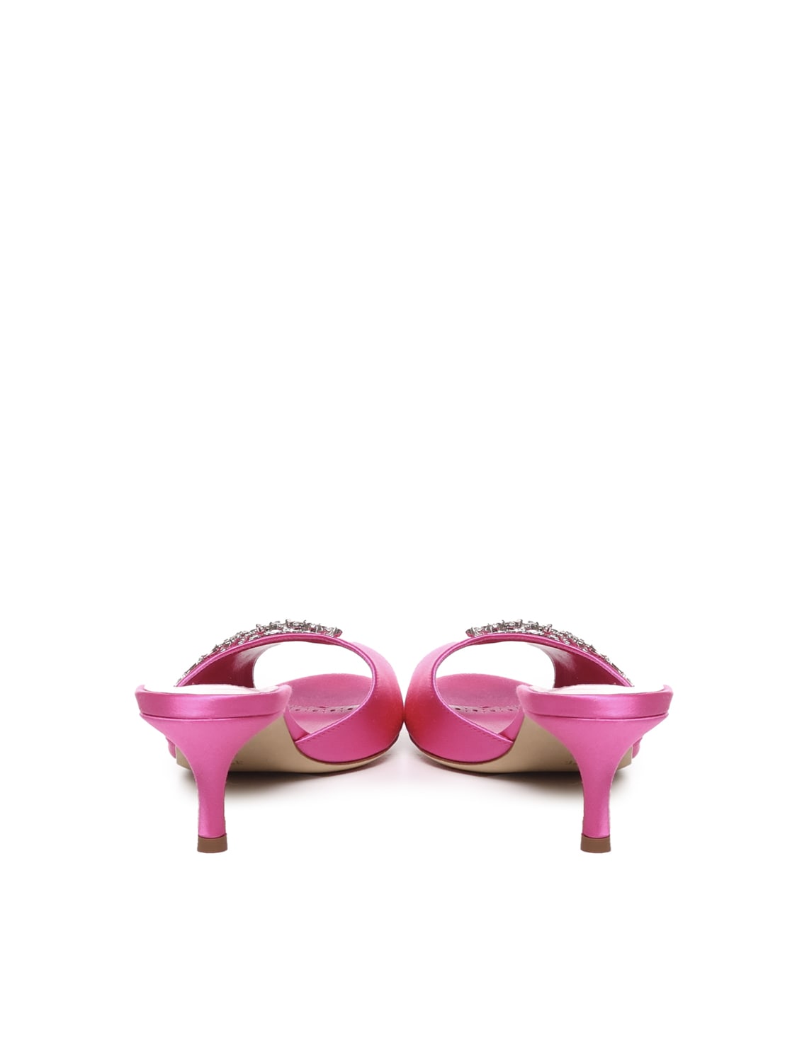 Shop Manolo Blahnik Lumada Sabots Decorated With Satin Jewels In Pink