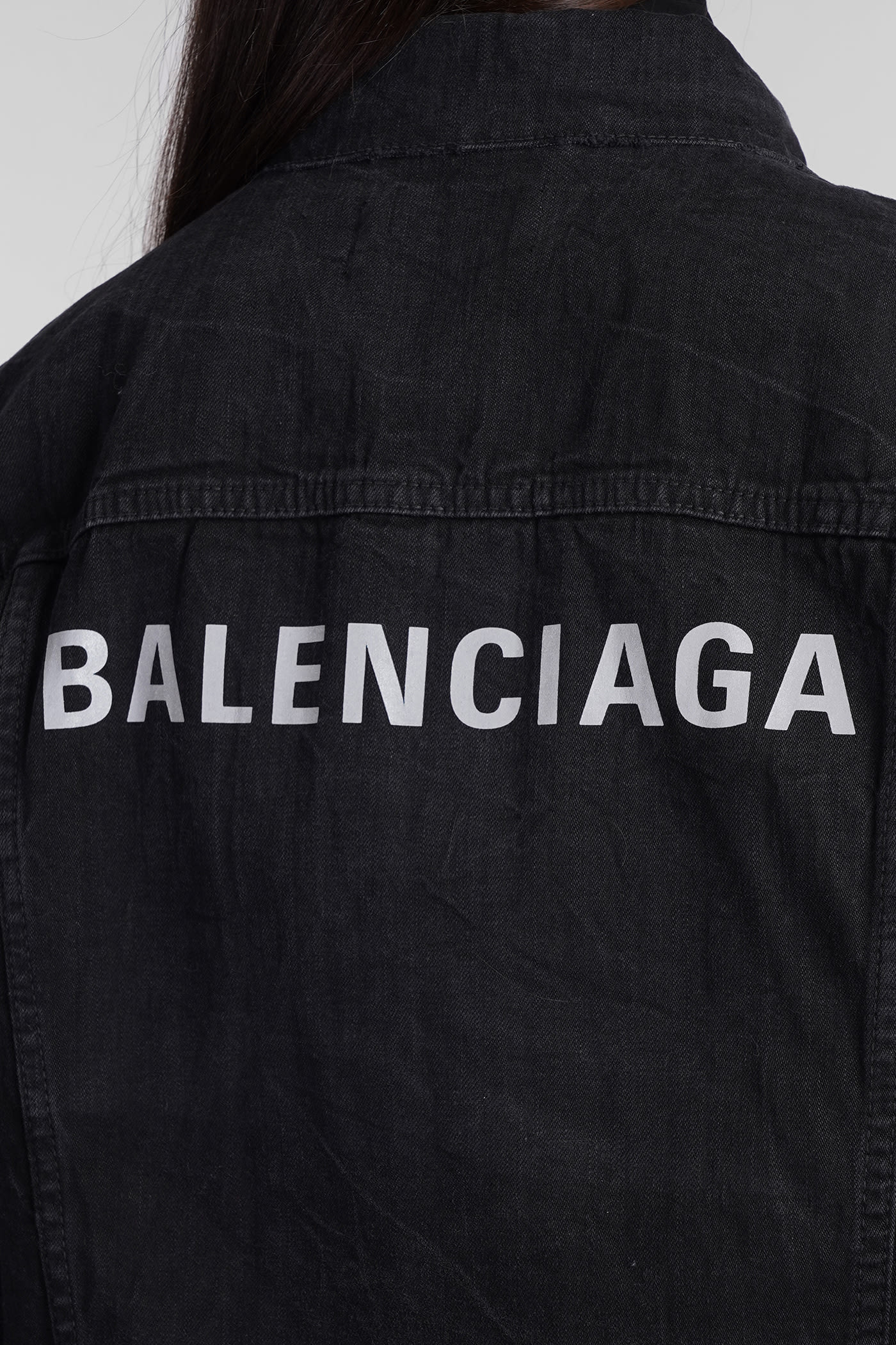 Shop Balenciaga Denim Jackets In Black Cotton