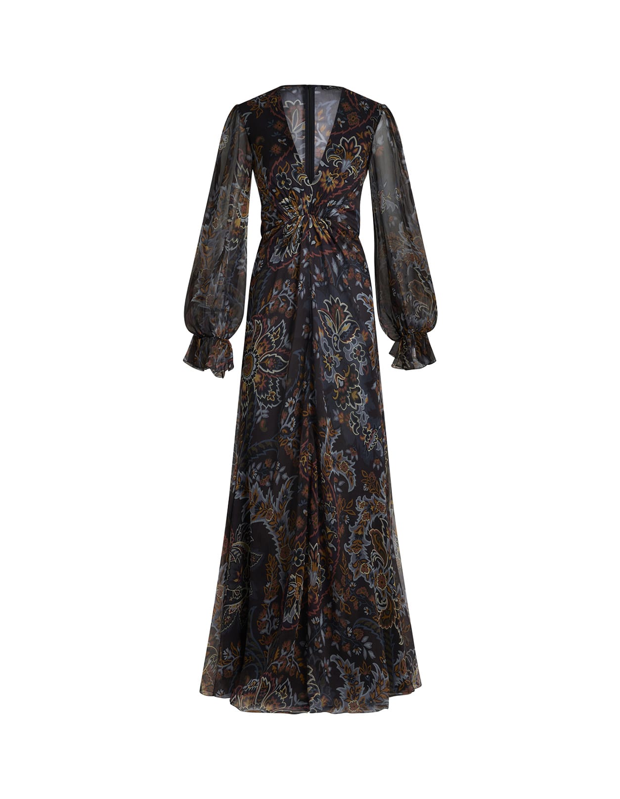 Shop Etro Long Dress In Printed Black Silk