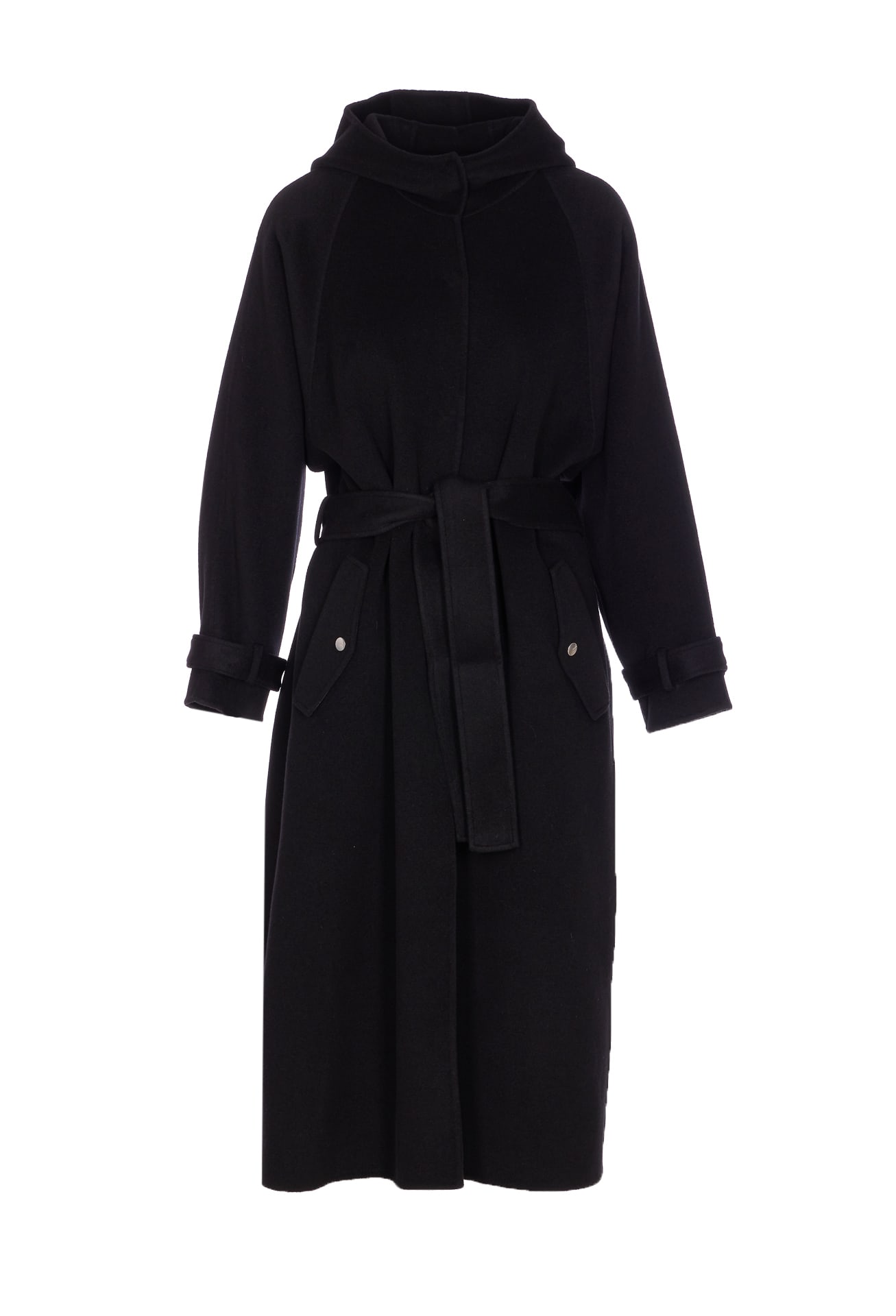 Pinko Hooded Belted Coat In Black