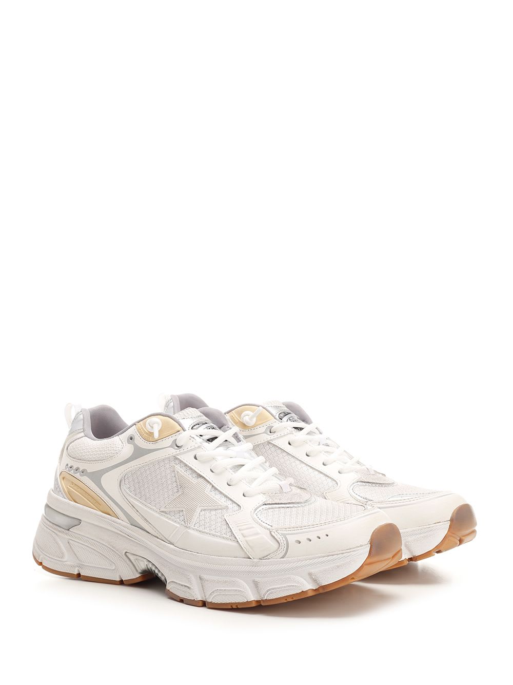 Golden Goose Lightstar White Low Top Sneakers With Logo Patch On The Tongue And Logo Lettering On The Heel In Lea In Multi