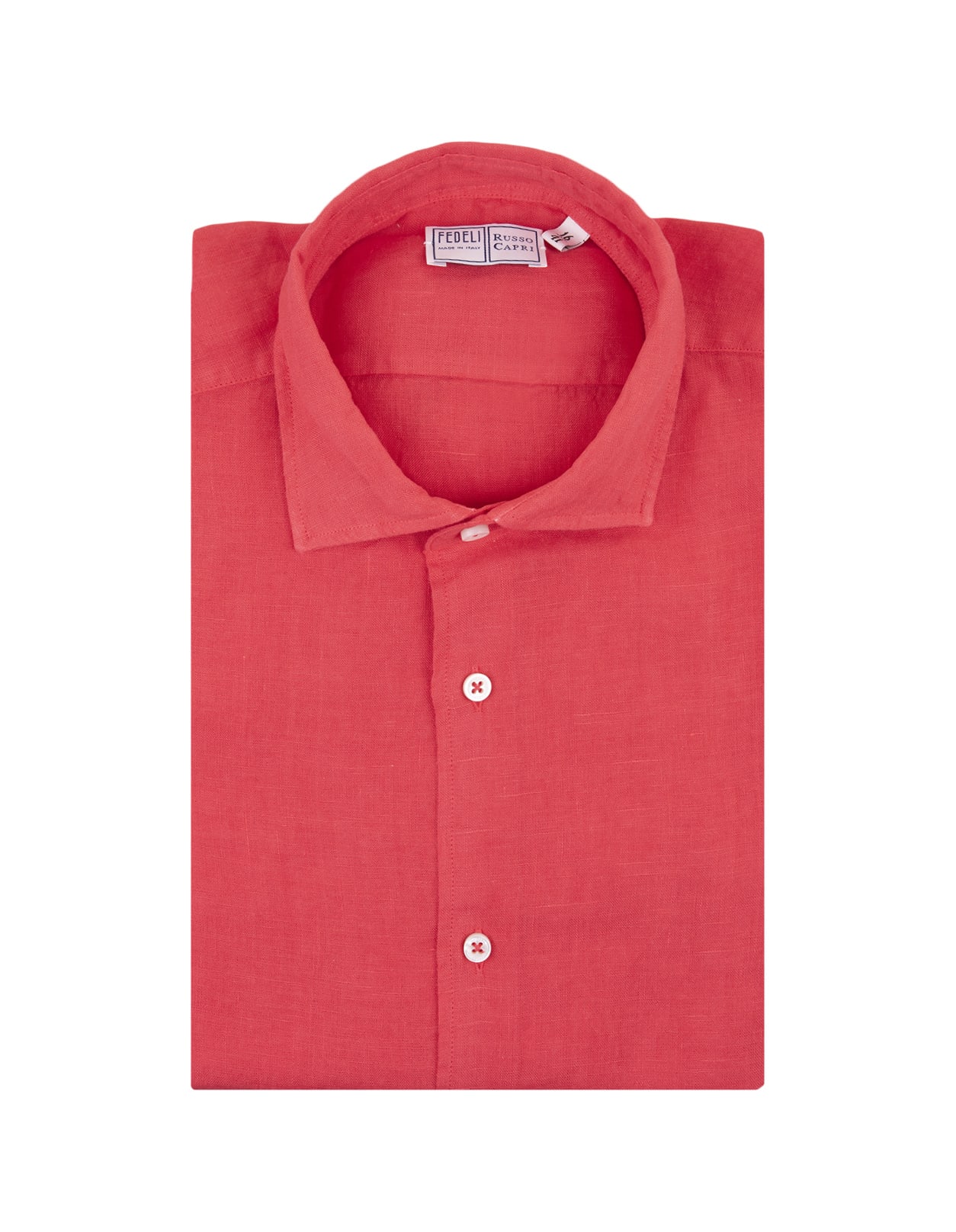 Shop Fedeli Red Linen Classic Shirt