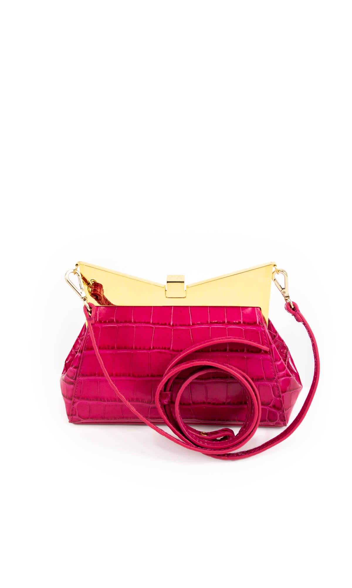 Sara Battaglia Lady Me Clutch In Pink Croc