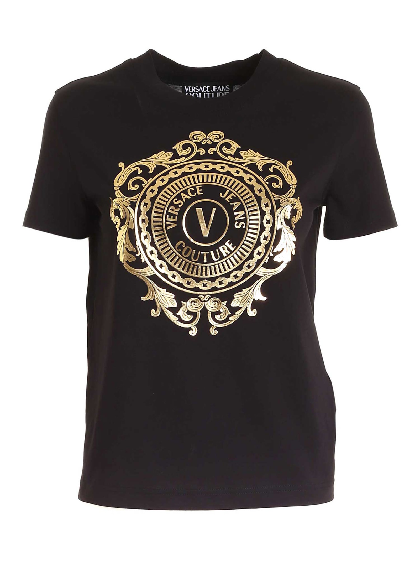 VERSACE JEANS COUTURE LOGO T-SHIRT IN BLACK,B2HWA7FA30454K42