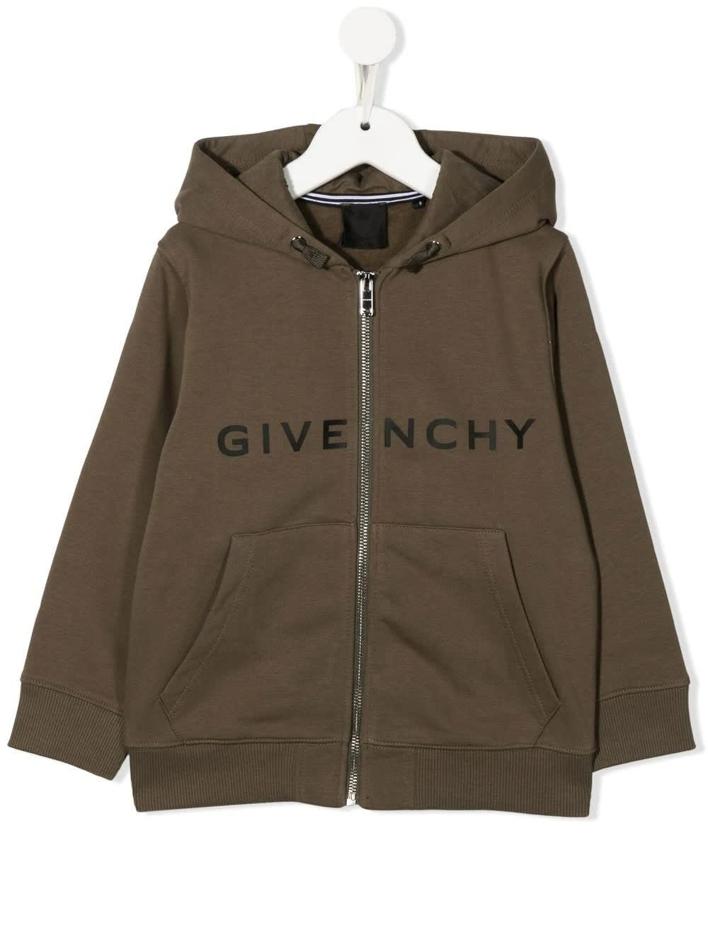 Givenchy Kids Khaki Zippered Hoodie With Black 4g Logo
