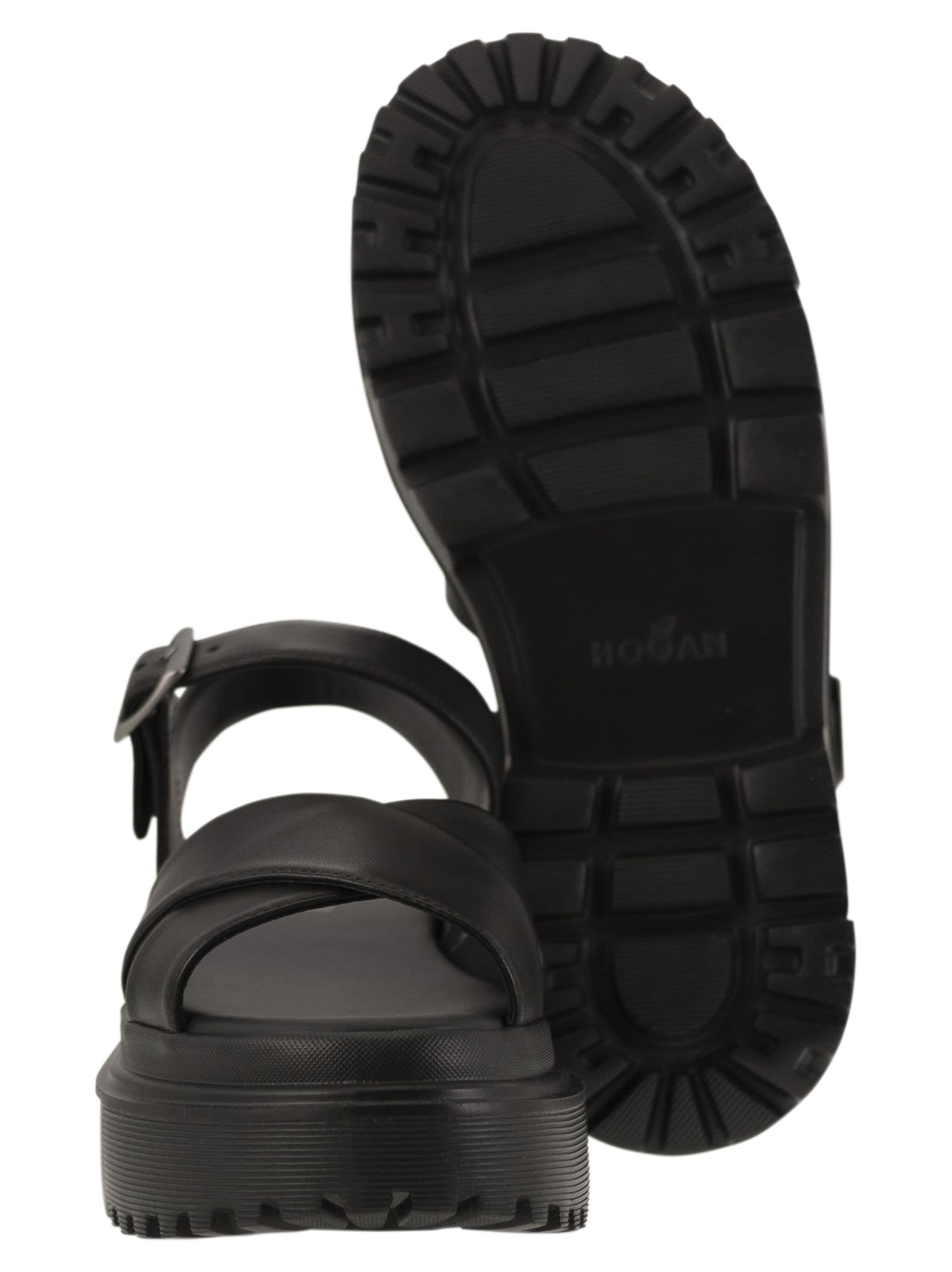 Hogan Leather Sandal With Midsole Sandals In Black