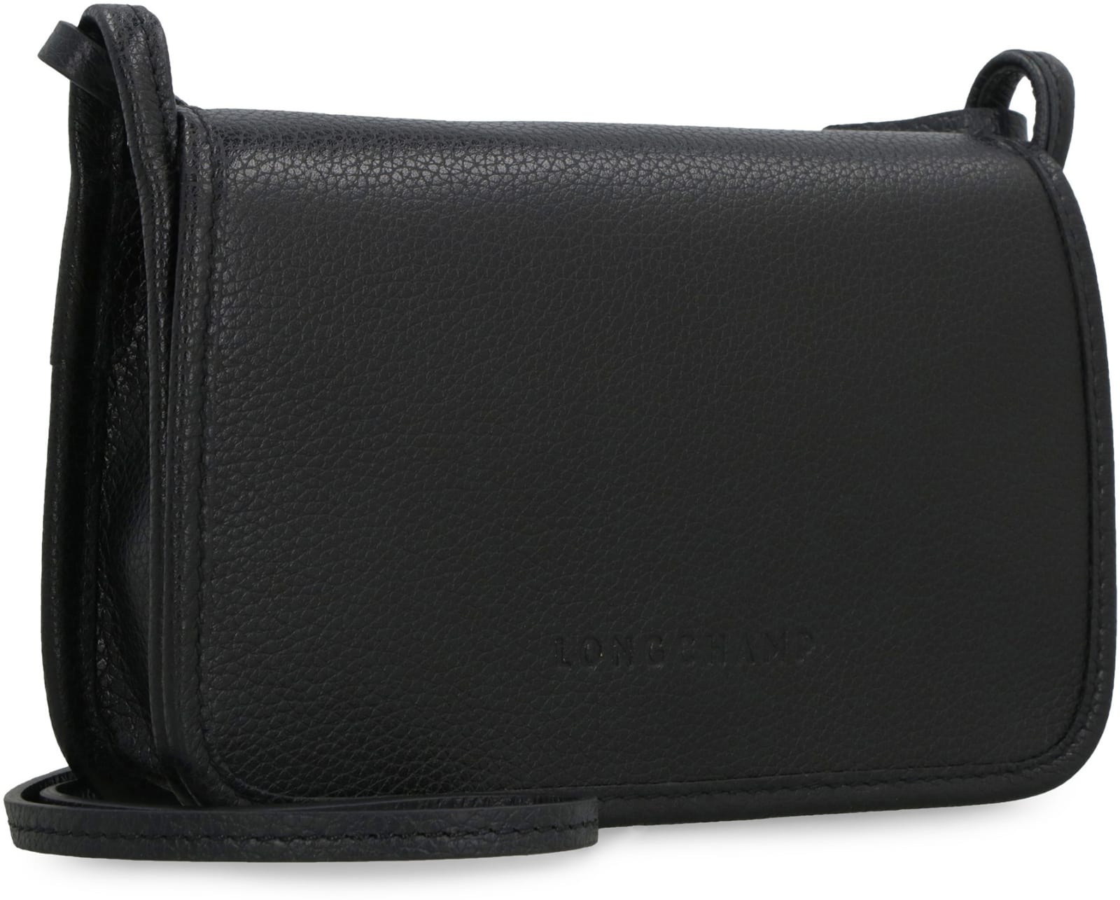 Shop Longchamp The Foulonné Leather Wallet On Chain In Black