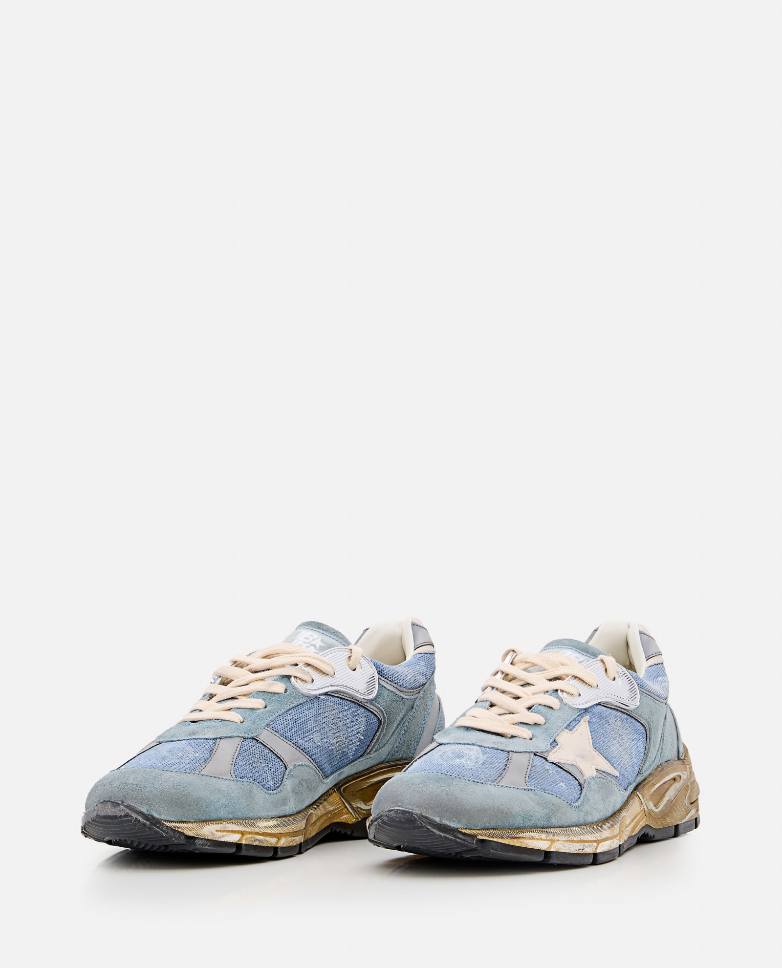 Shop Golden Goose Running Dad Net And Suede Upper Leather Star And Heel Suede Spur In Blue