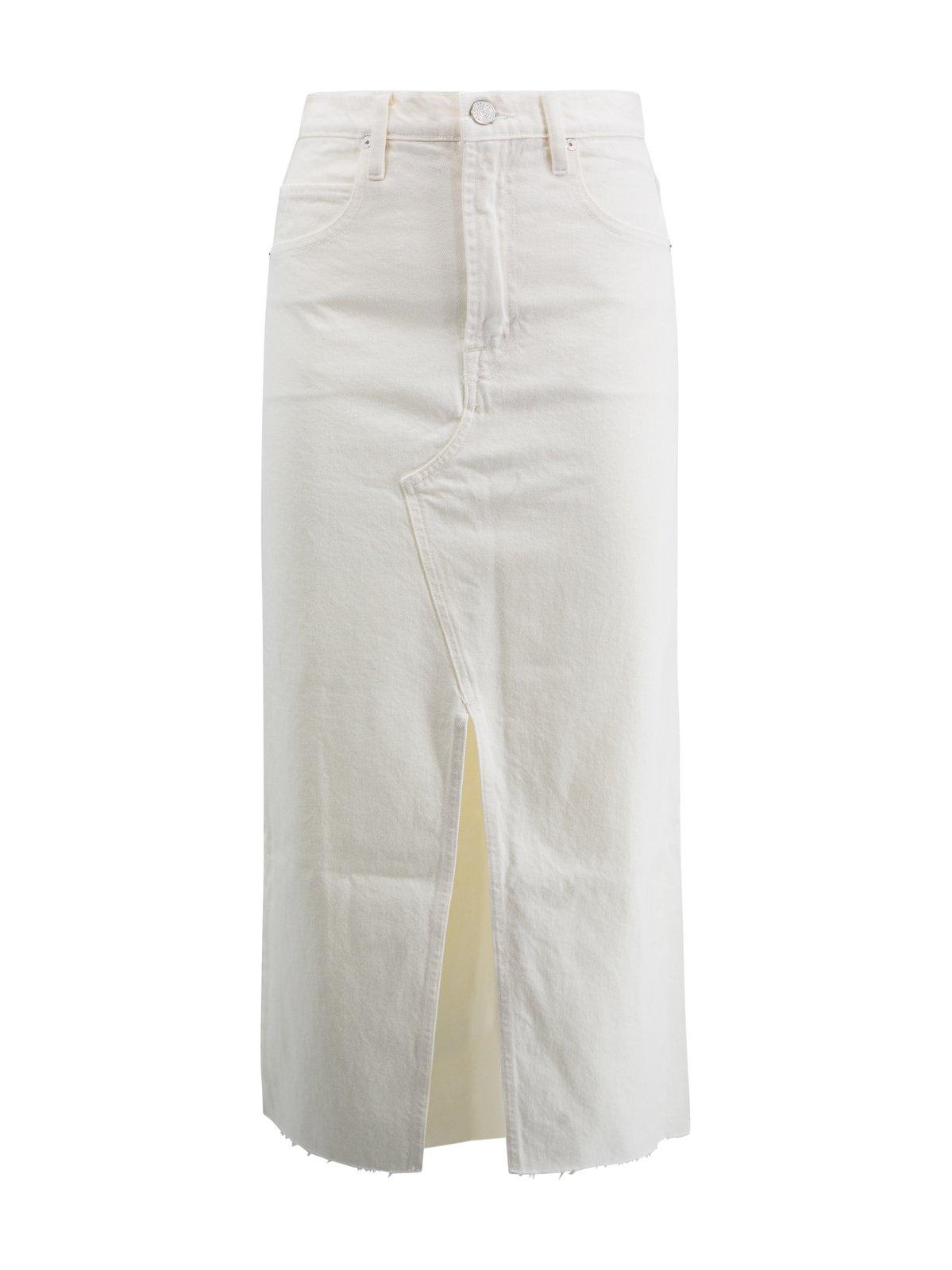 Frame The Midaxi Frayed Edge Denim Midi Skirt In White