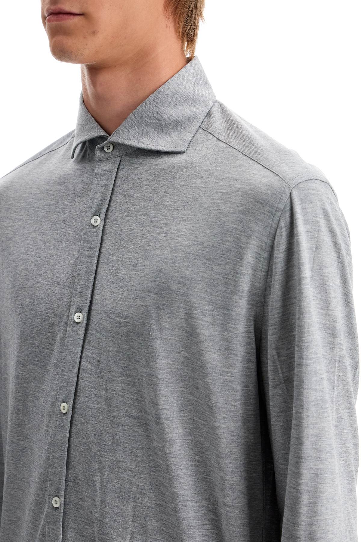 Brunello Cucinelli Grey Linen Shirt With Classic Button-down Collar In Grigio (grey)