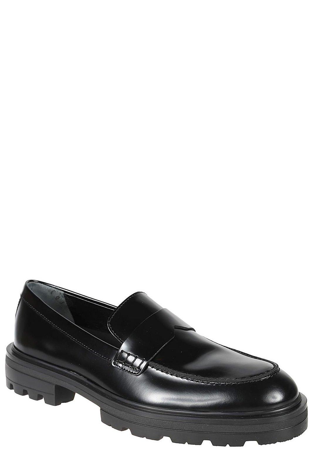 Shop Hogan H673 Round-toe Loafers In Black