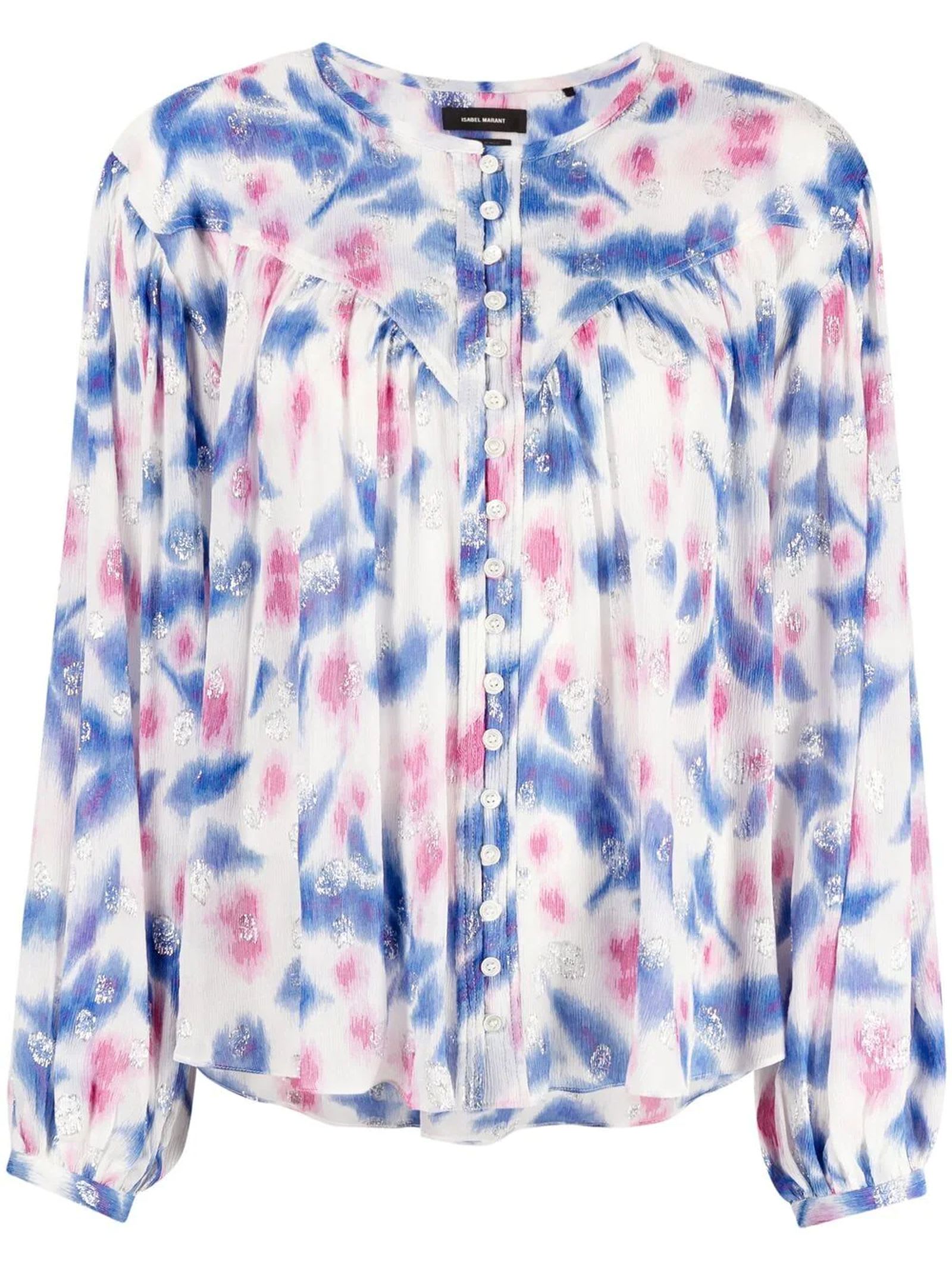 Isabel Marant White, Blue And Pink Silk-blend Blouse