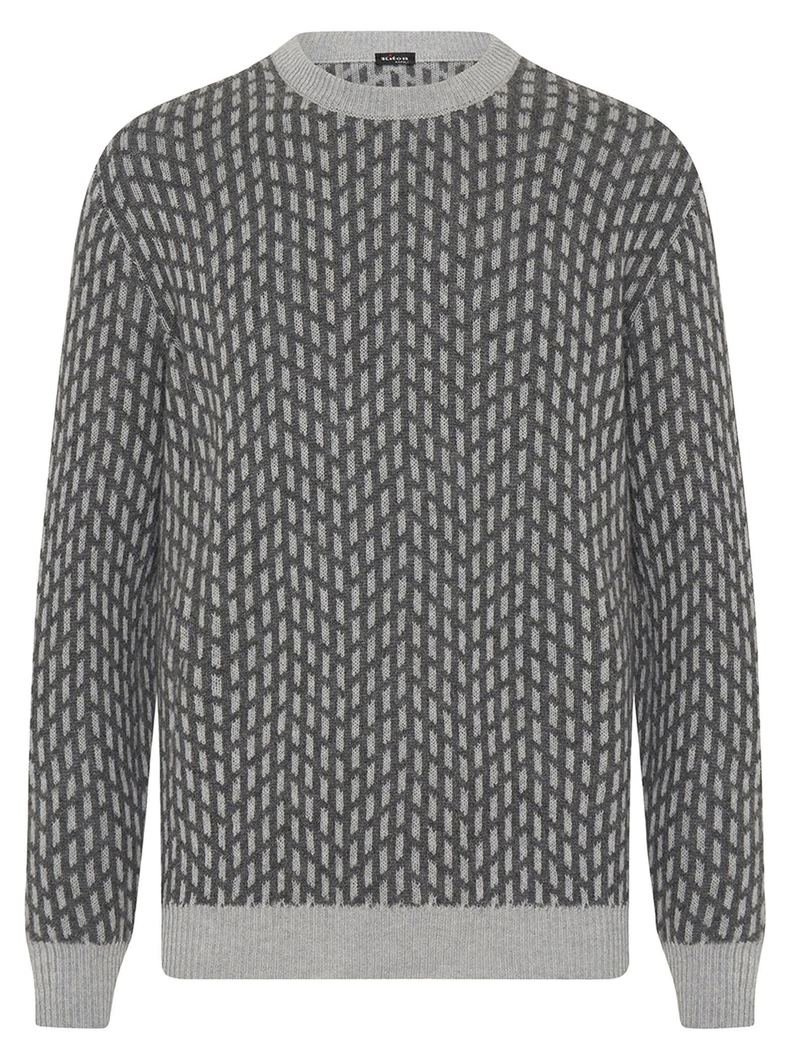 Shop Kiton Sweater Roundneck Cashmere In Light Grey/medium Grey