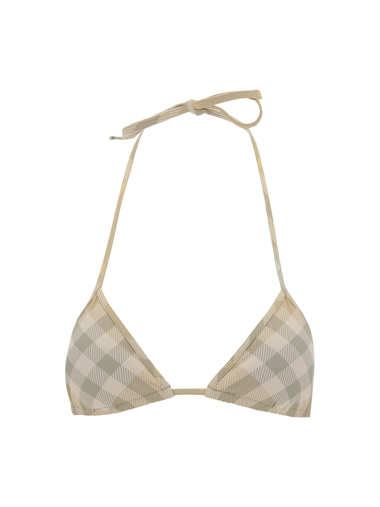 Shop Burberry Check Patterned Bikini Tops In Flax Ip Check