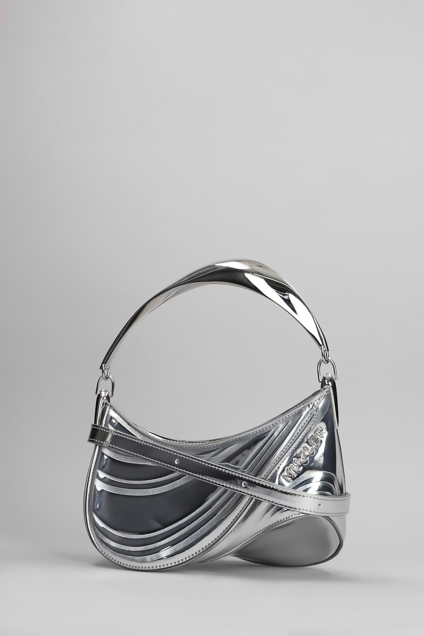 Shop Mugler Shoulder Bag In Silver Leather