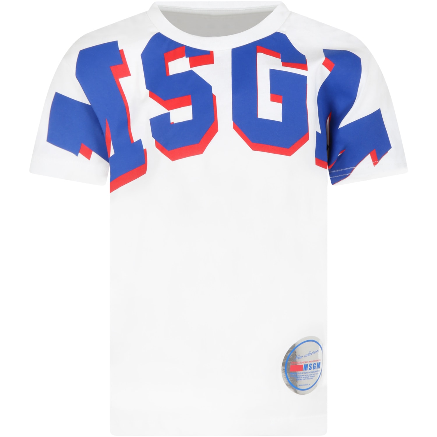 MSGM White T-shirt For Boy With Blue Logo