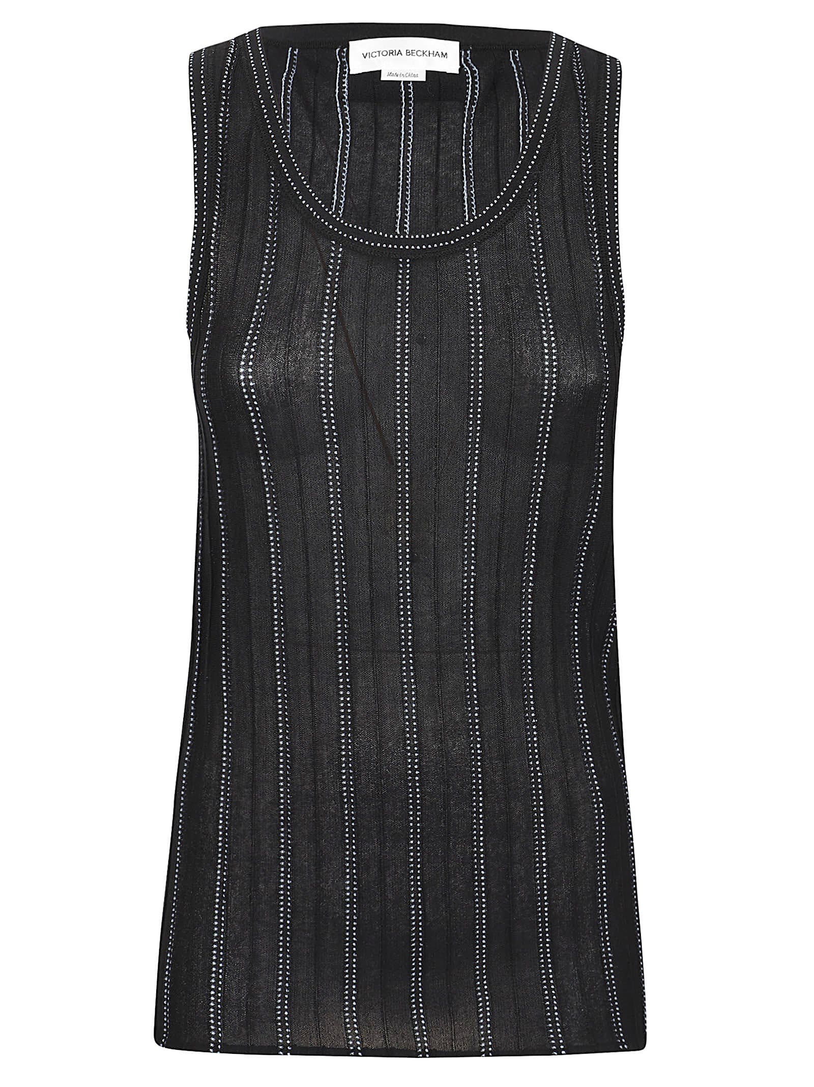 Shop Victoria Beckham Fine Knit Tank In Vertical Stripe Black/blue
