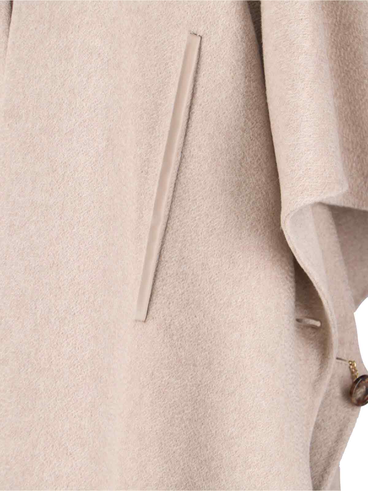 Max Mara Beige Cashmere Cape With Button Closure And Maxi Back Slit In Brown