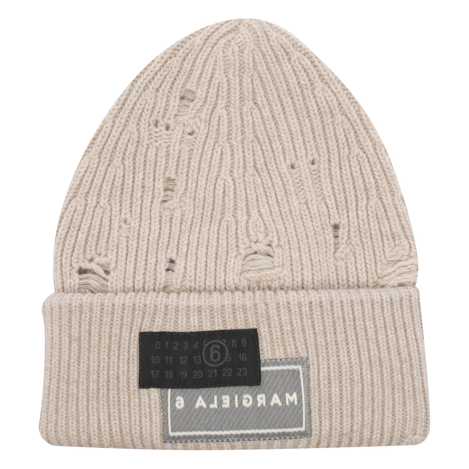 Mm6 Maison Margiela Mm6 By Maison Margiela Ribbed Beanie Hat With Distinctive Logo Patch In Sand