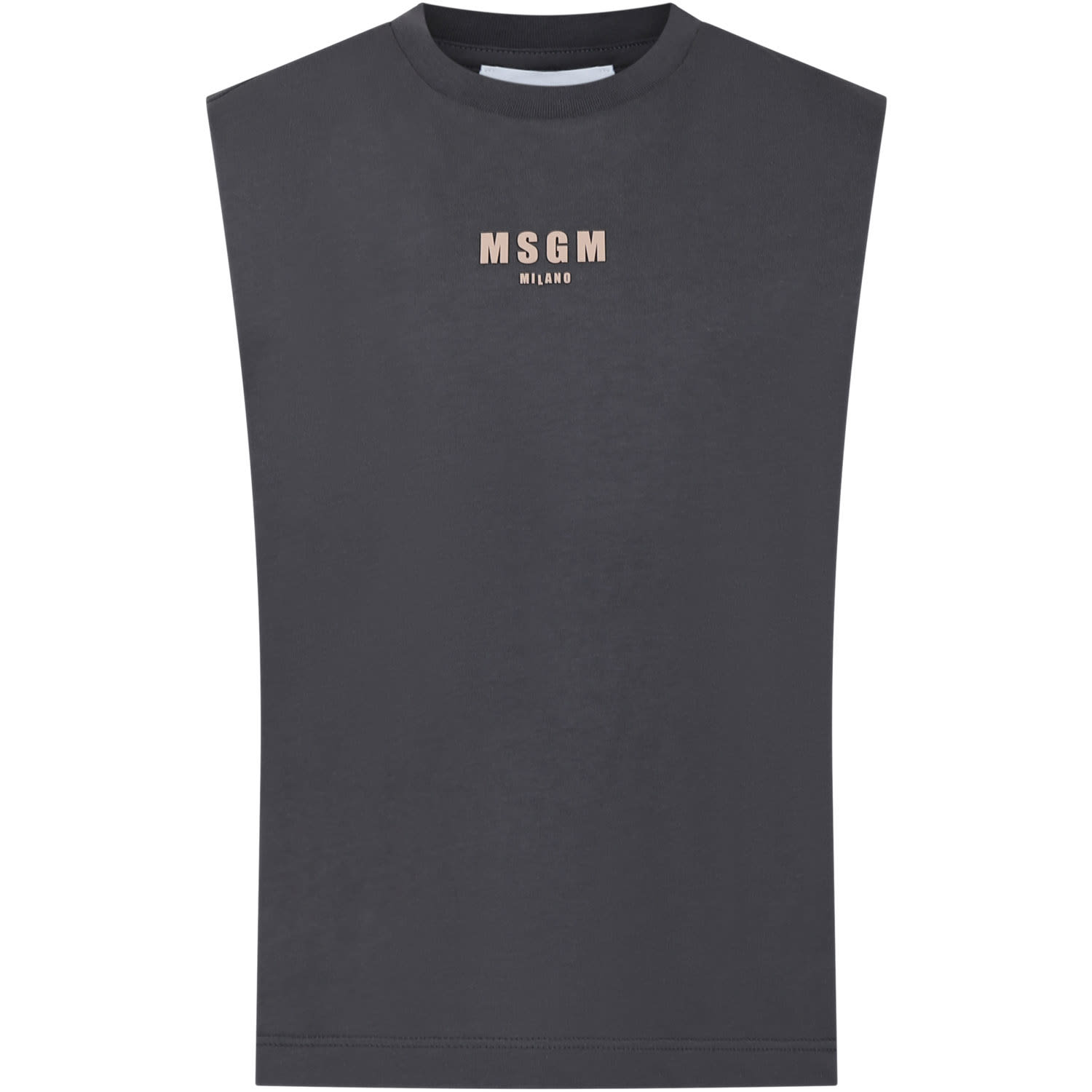 Msgm Grey Tank Top For Boy With Logo And Writing In Piombo