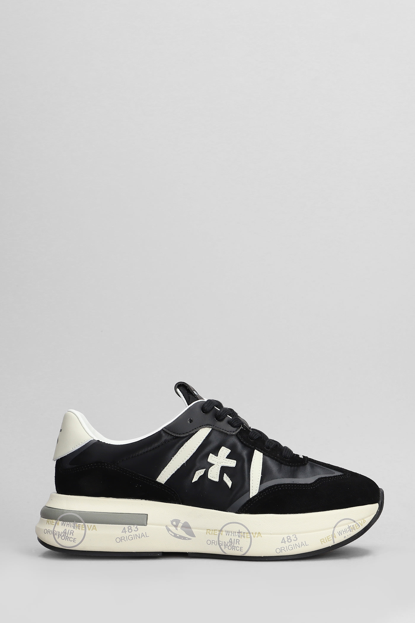 Shop Premiata Cassie Sneakers In Black Suede And Fabric