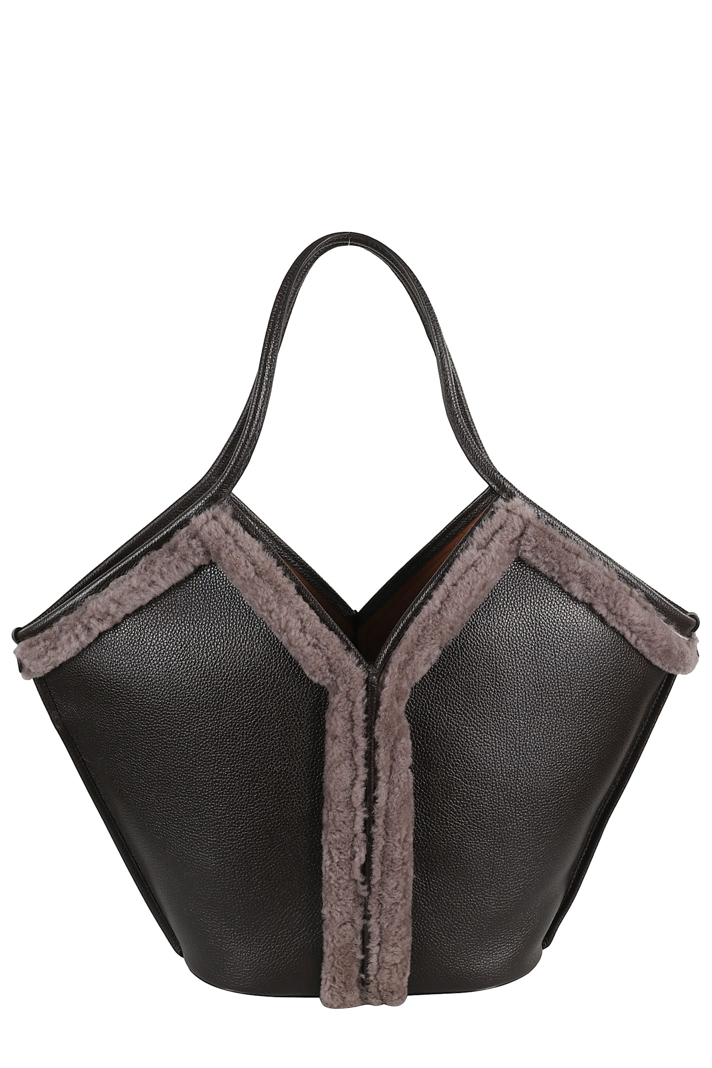 Hereu Calella Shearling Trimmed Leather Shoulder Bag In Black