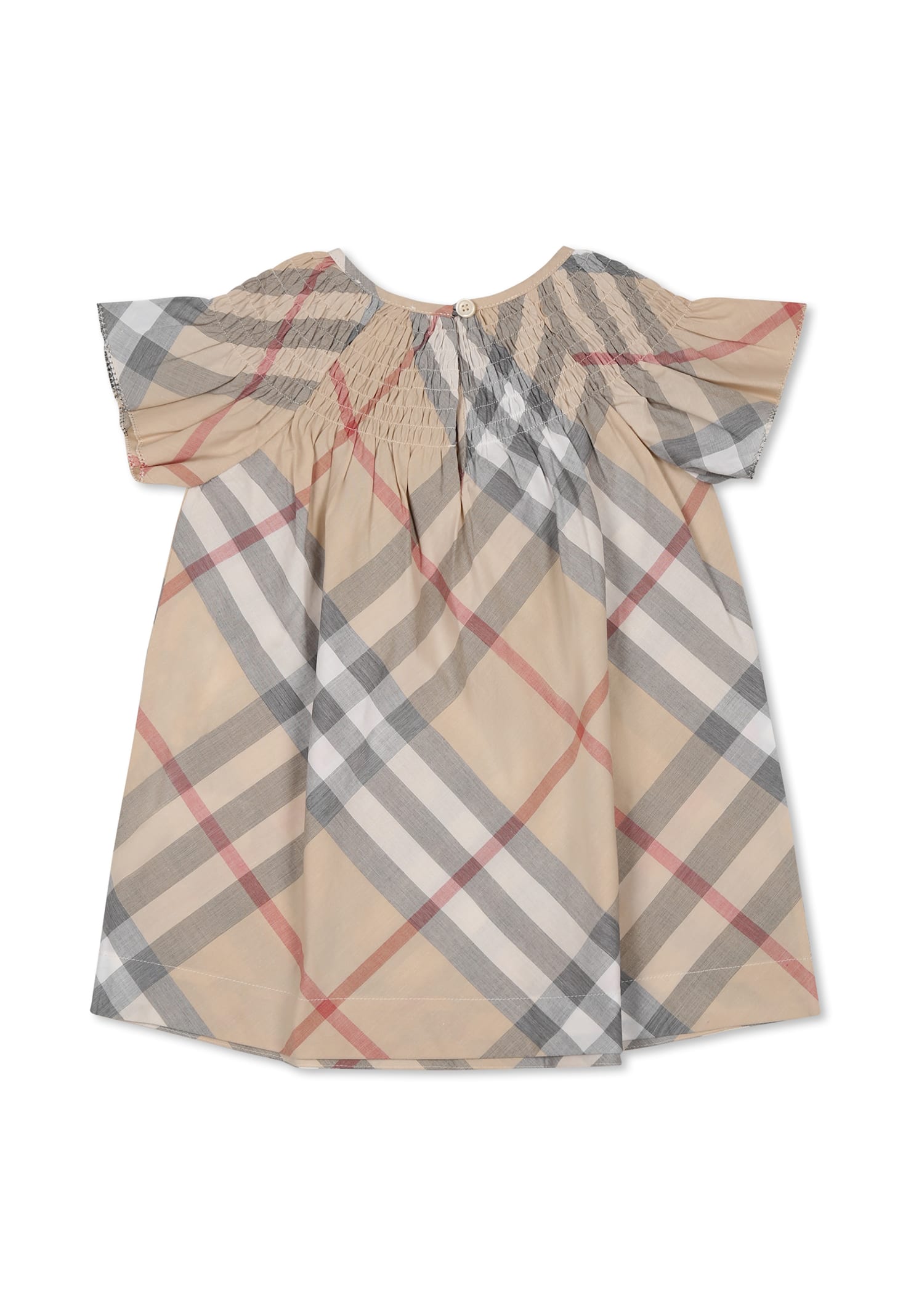 Burberry Beige Dress For Baby Girl With Vintage Check In Beige