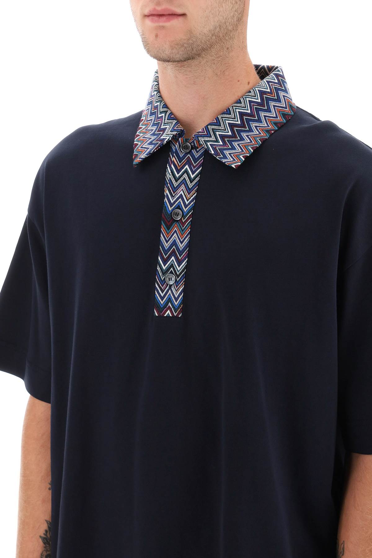 Shop Missoni Oversized Polo Shirt With Herringbone Details In Be Navy And Blu/bluette