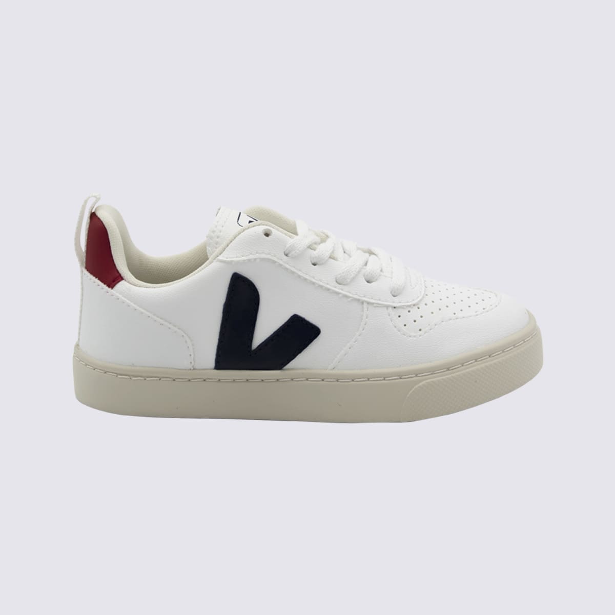 Veja Kids' White And Red Leather Esplar Sneakers In White/cobalt Pekin