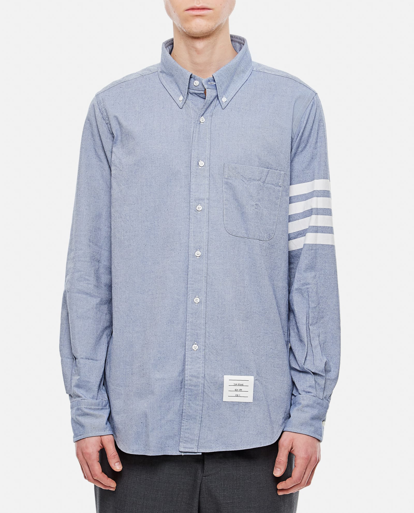 Shop Thom Browne Classic 4bars Cotton Shirt In Clear Blue