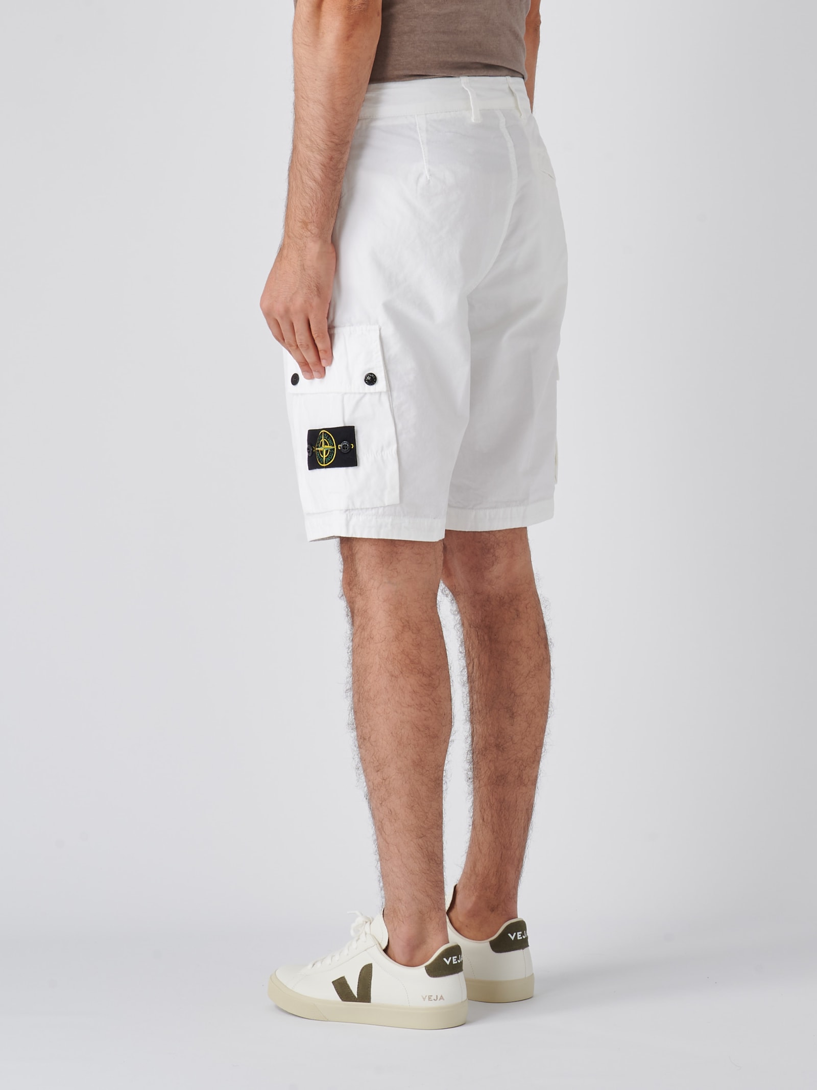Shop Stone Island Bermuda Shorts In Bianco