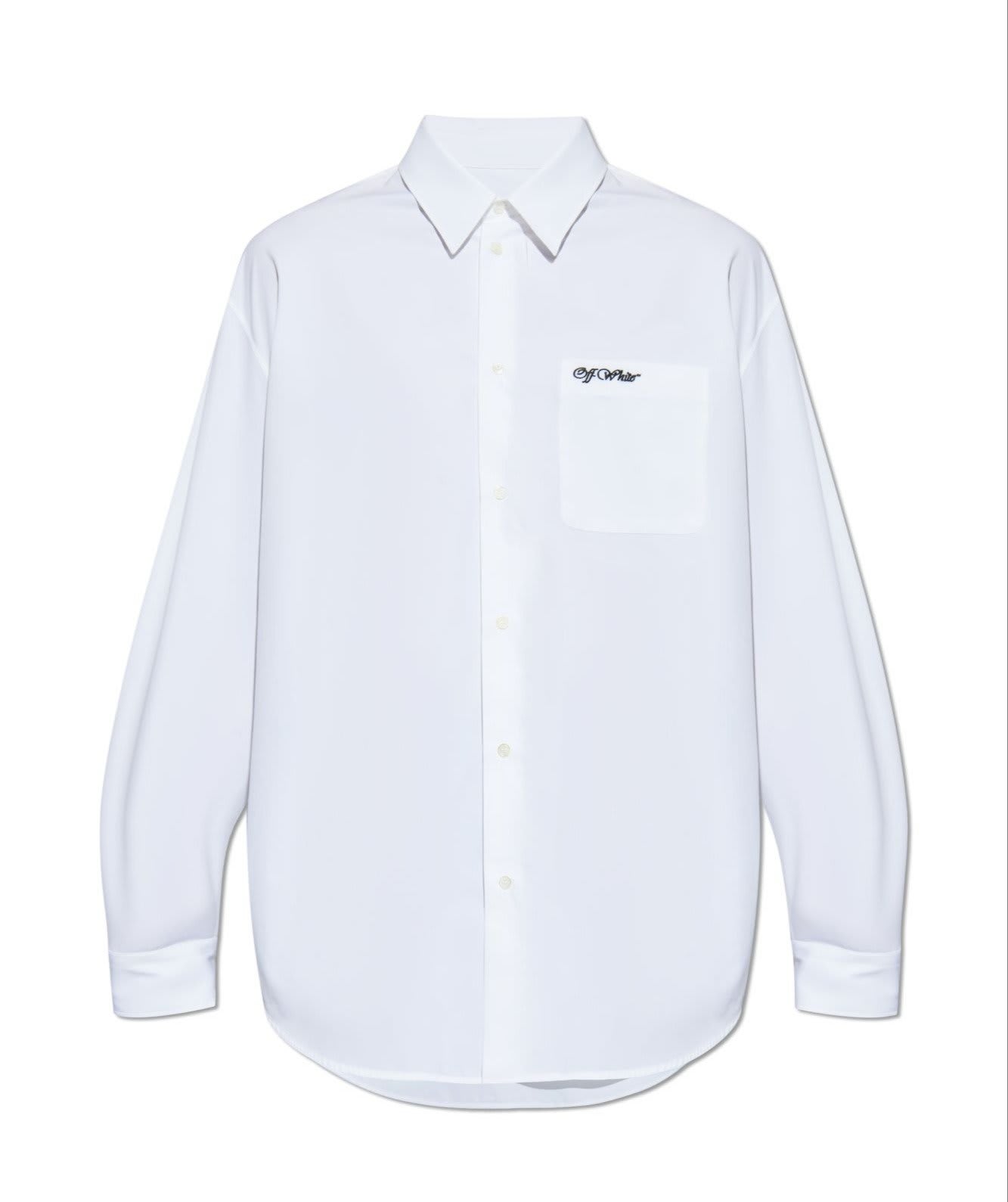 Shop Off-white Logo Embroidered Long-sleeved Shirt In Bianco/nero