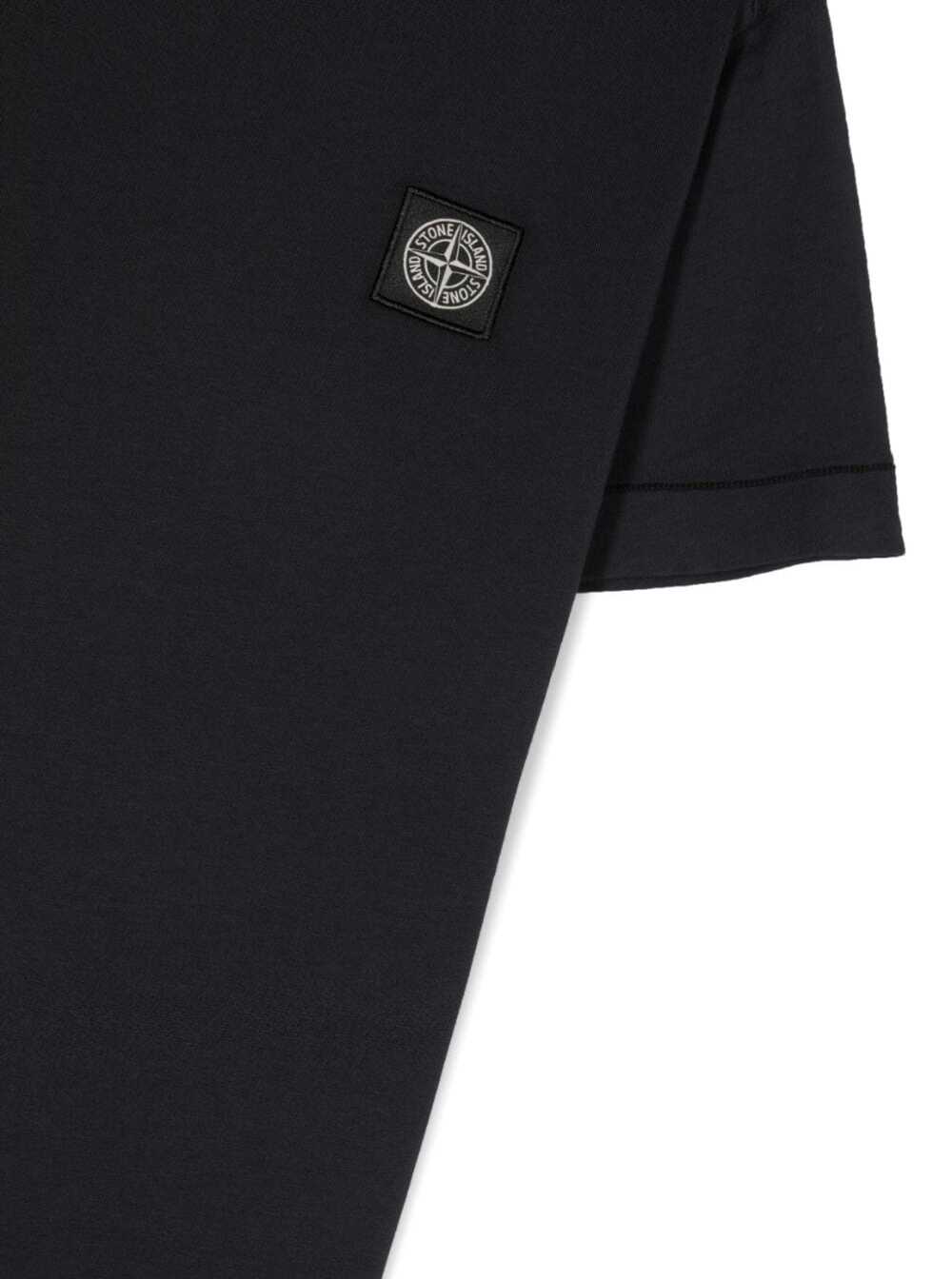 Shop Stone Island Junior Blue Crewneck Short-sleeved T-shirt And Contrasting Patch Logo In Cotton Boy In Navy Blue