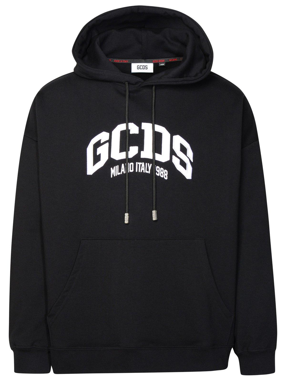 Shop Gcds Flocked Logo Drawstring Hoodie In Black/white