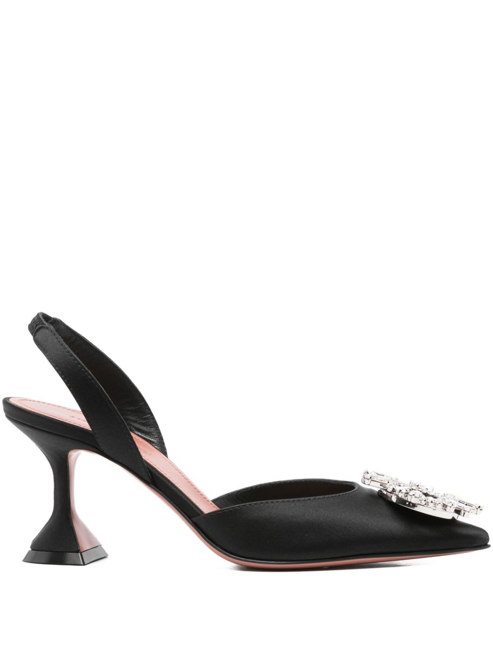 Amina Muaddi Satin Slingback Pumps Embellished Detail In Black