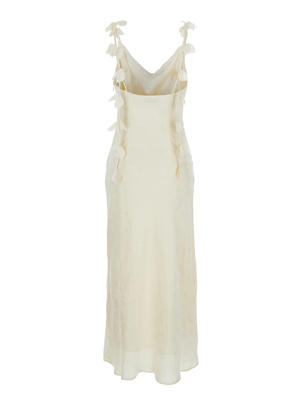 Rotate Birger Christensen White Dress With Draped Neckline And All-over Floral Motif In Silk Woman In White