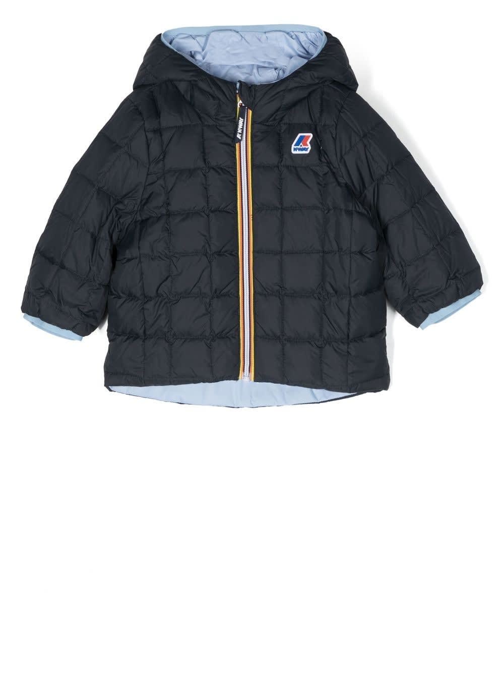 Shop K-way Down Jacket With Reversible Logo In Light Blue