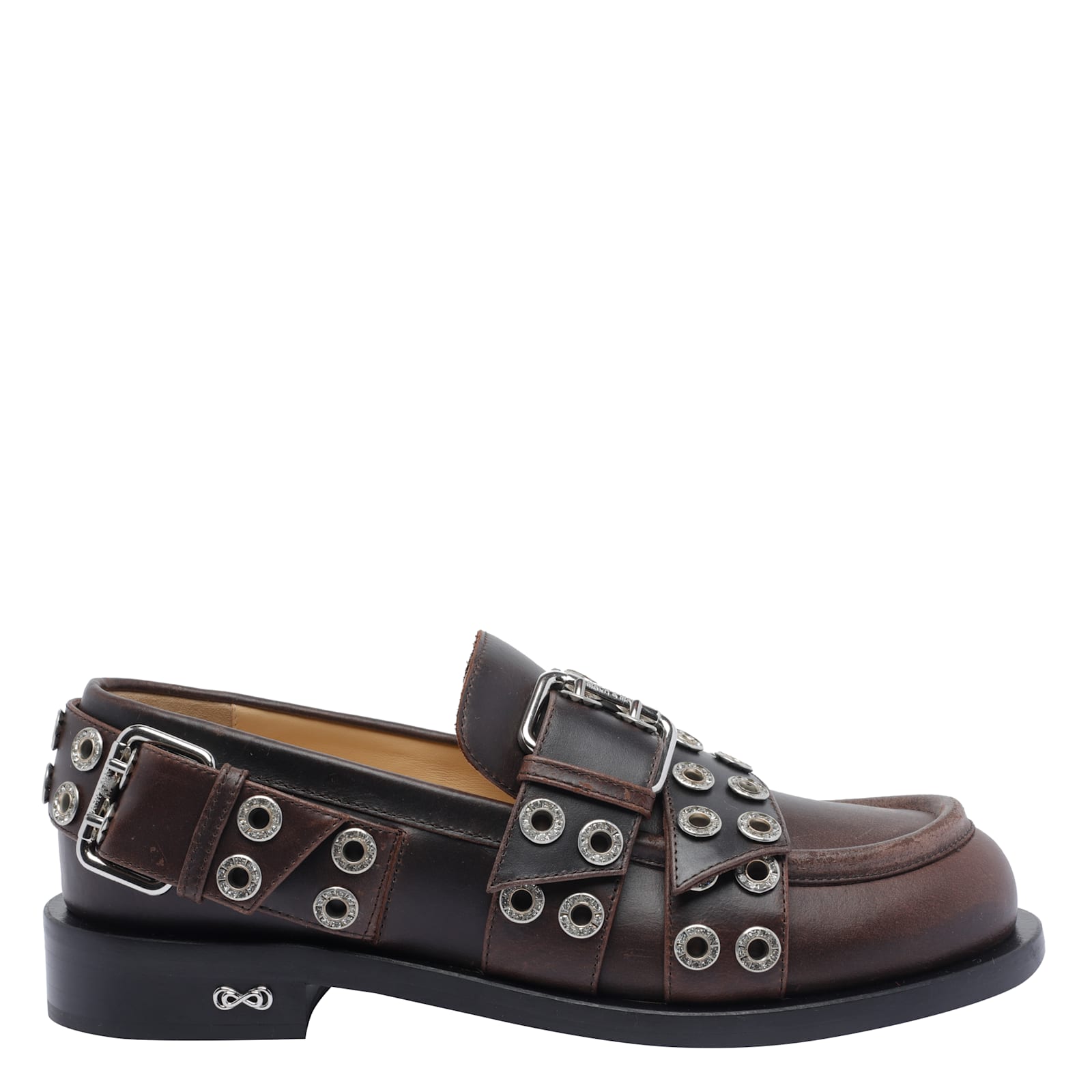 Mach &amp; Mach Buckle Belt Vintage Loafers In Brown