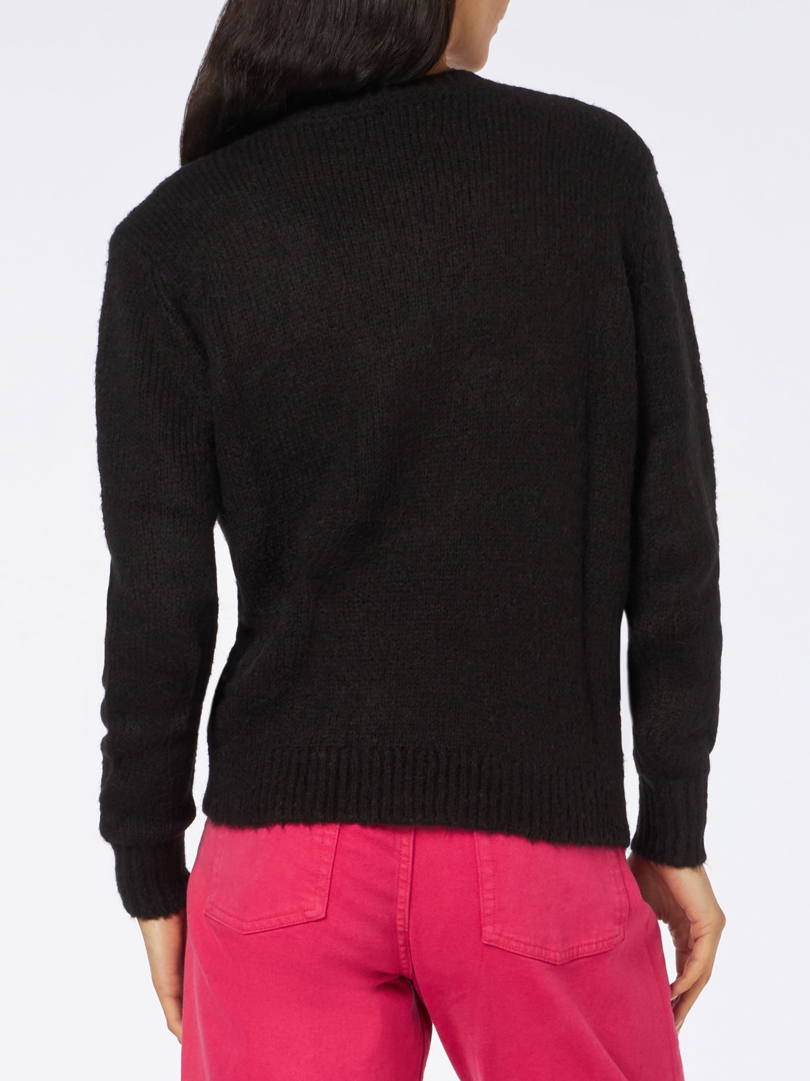 Shop Mc2 Saint Barth Woman Crewneck Soft Sweater With Cats Crochet Patch And Volevo Un Gatto Nero Embroidery In Black