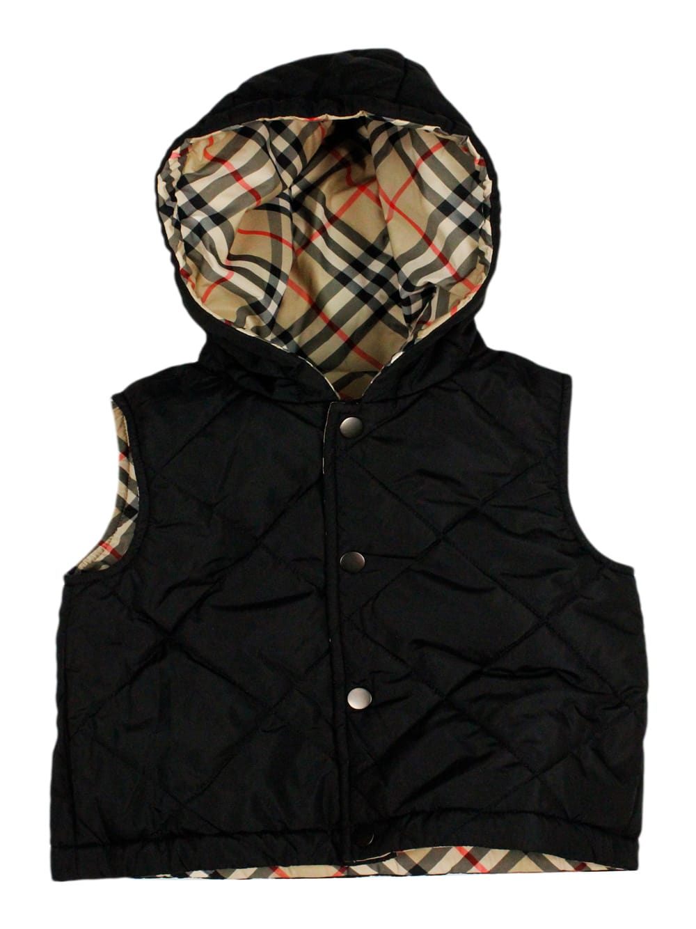 Burberry Reversible Vest With Check Pattern, With Solid Color Quilted Interior In Beige