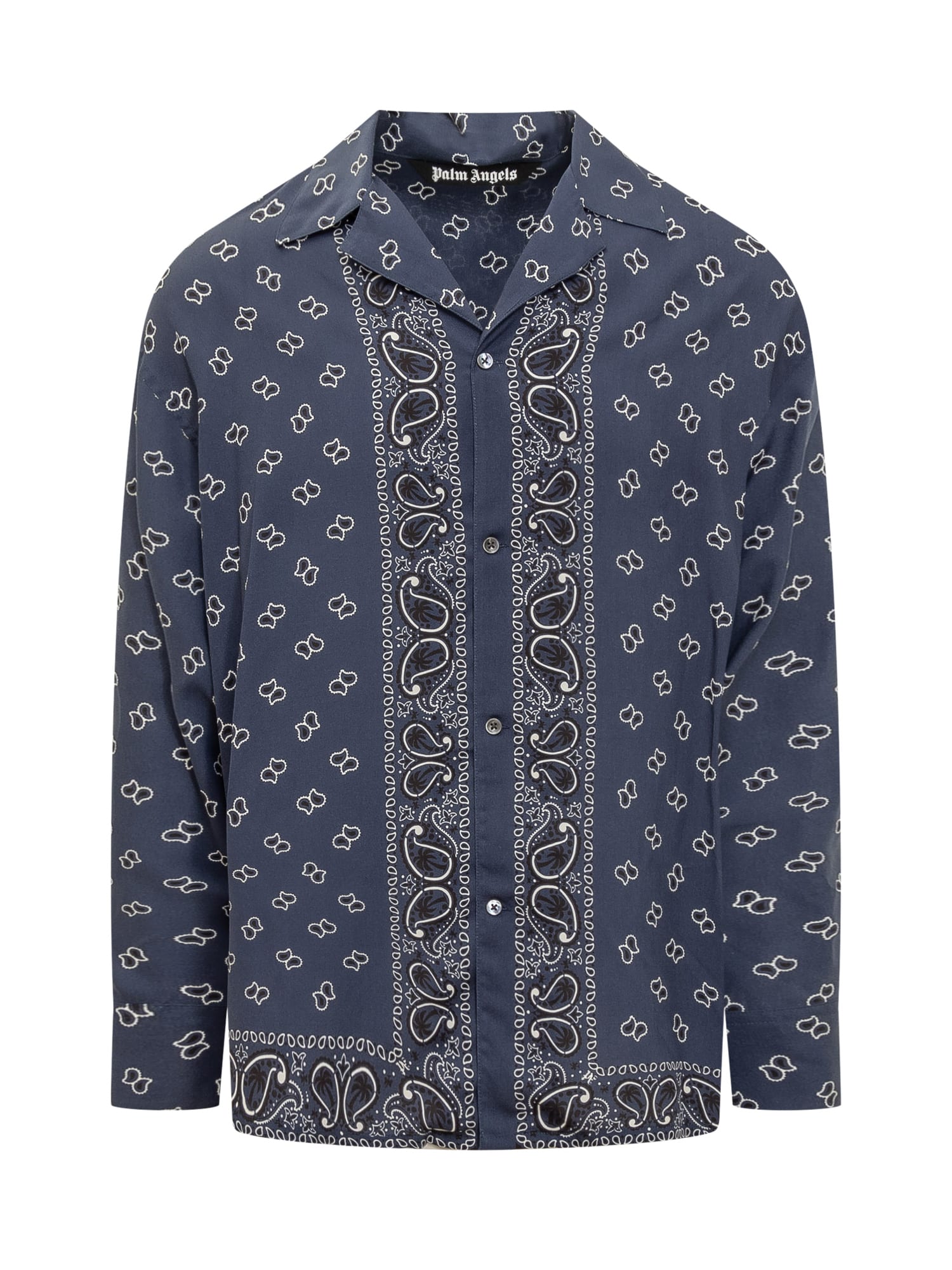 Shop Palm Angels Shirt With Paisley Pattern In Navy Blue