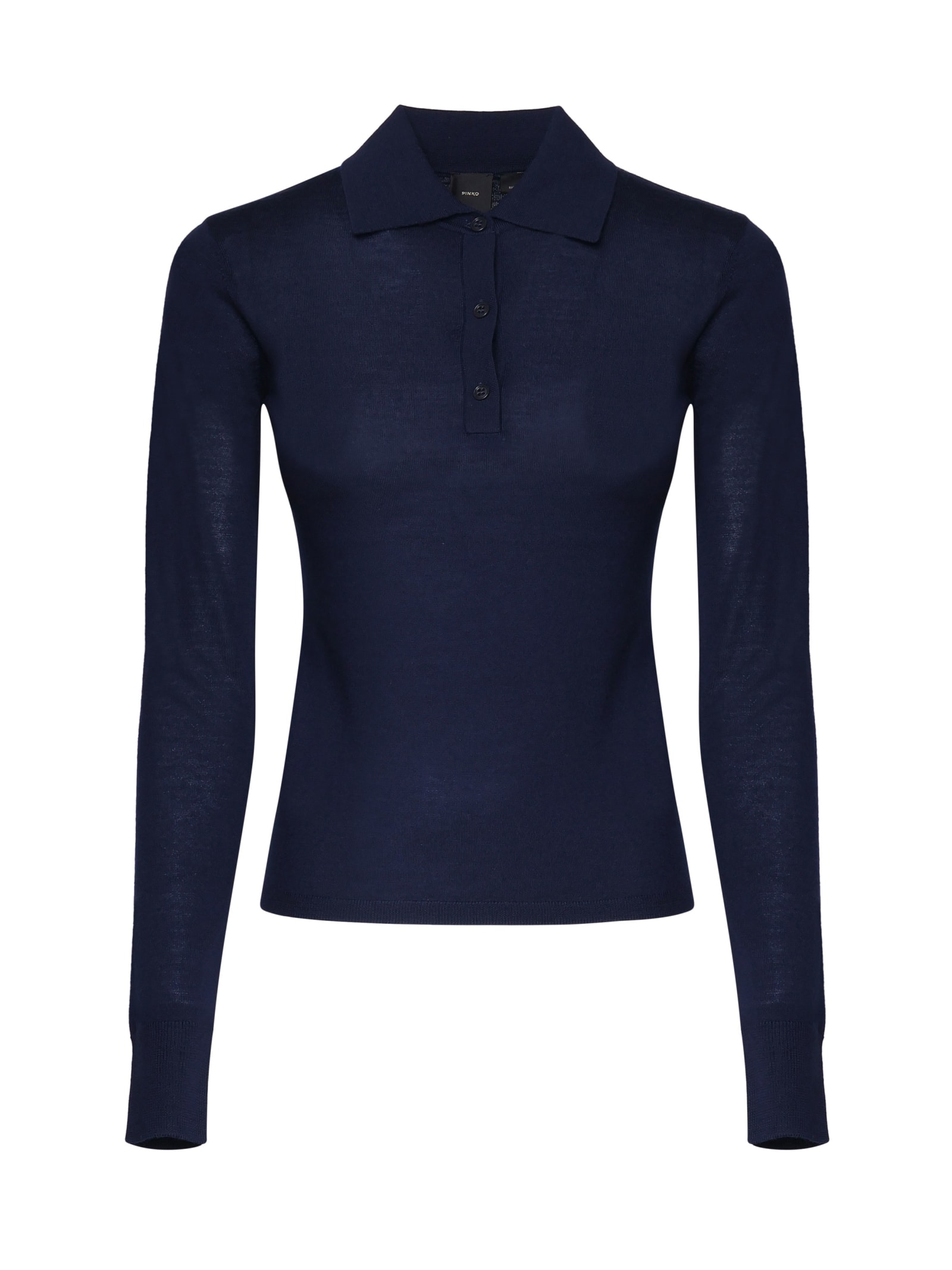 Shop Pinko Tricot Sweater With Shirt Collar In Blue