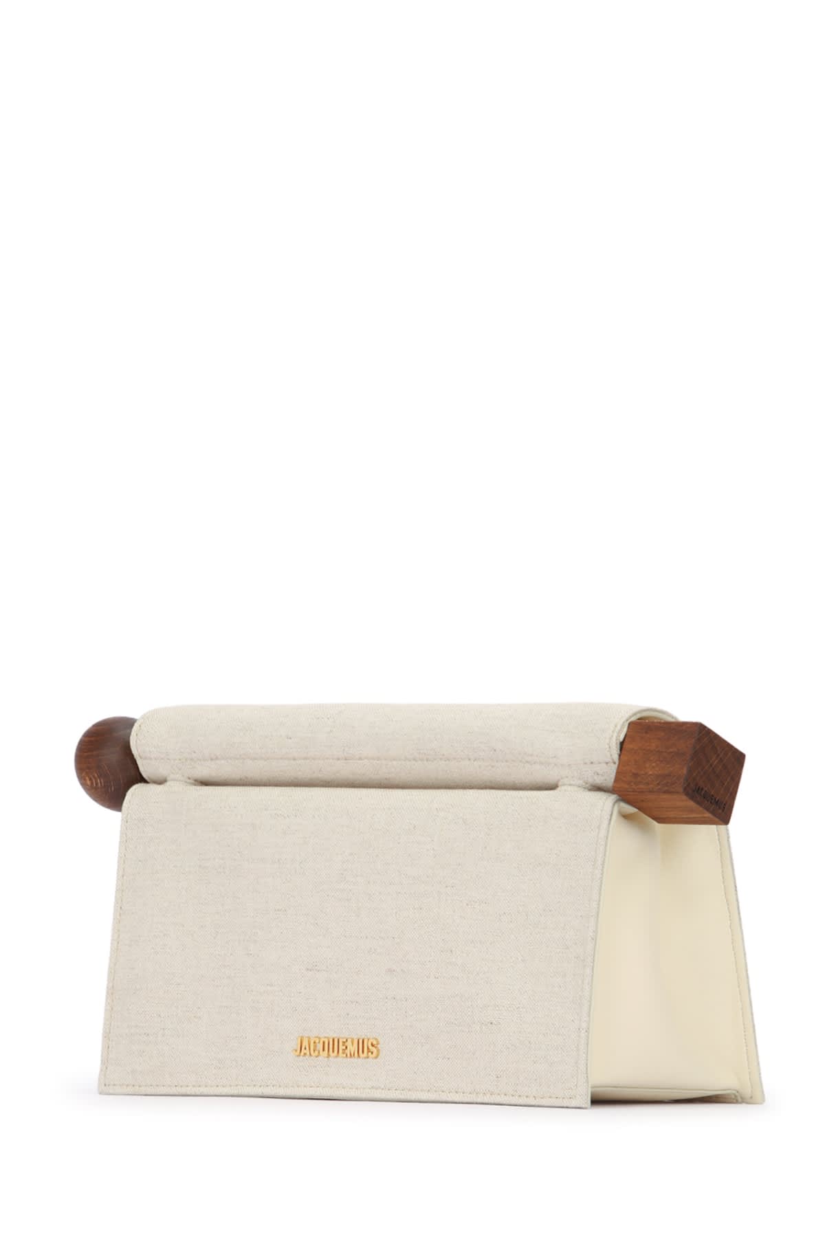 Jacquemus Rectangular Clutch Bag Wooden Handle In Neutral